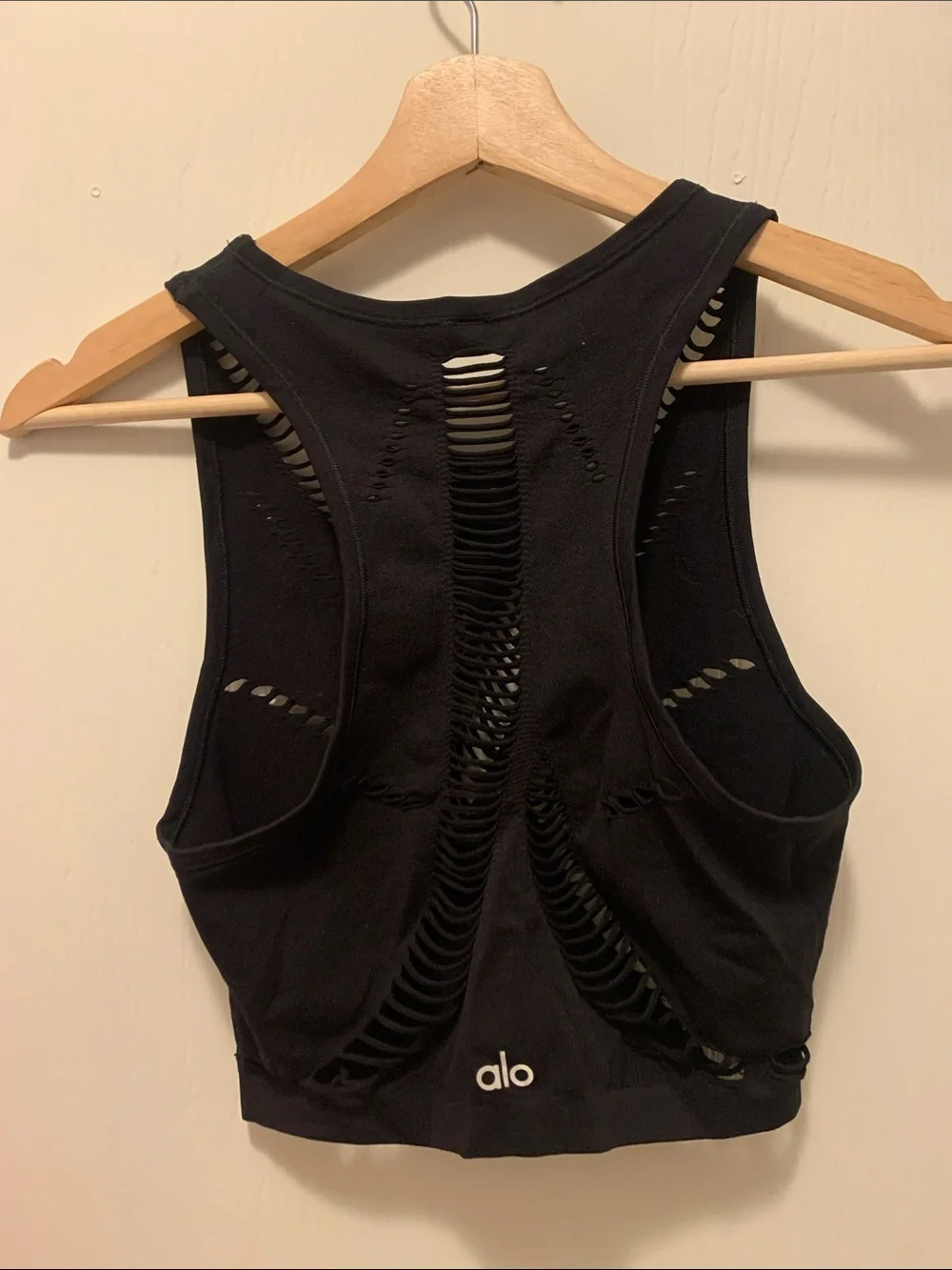 ALO Yoga Black Distressed Cutout Crop Tank